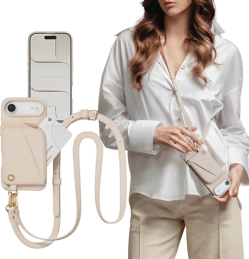 MAGEASY Designed for iPhone Air 6.5" Wallet Case with Crossbody Strap - Coin Purse & Card Slot, with Leather Crossbody Lanyard, 16ft Ultimate Drop Protection | Pouch (Rose) - Image 1